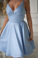 Brokatowa Sukienka Mini Z Gorsetowym Wiązaniem W Błękitnym Kolorze 340-08 - Baby blue