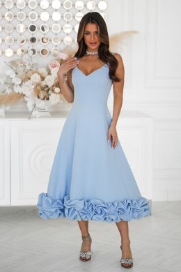 Efektowna Błękitna Sukienka Midi z Kwiatowym Wykończeniem 345-08 - Baby blue