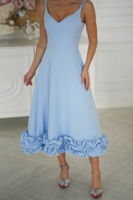 Efektowna Błękitna Sukienka Midi z Kwiatowym Wykończeniem 345-08 - Baby blue