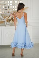 Efektowna Błękitna Sukienka Midi z Kwiatowym Wykończeniem 345-08 - Baby blue