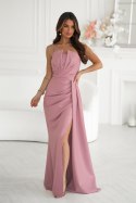 Elegancka Brudno-Różowa Sukienka Z Geometrycznym Dekoltem I Odpinanymi Ramiączkami 342-20 - brudny róż