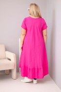 Sukienka damska plus size z krótkim rękawem i falbaną z lekkiej wiskozy fuksja
