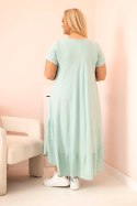 Sukienka damska plus size z krótkim rękawem i falbaną z lekkiej wiskozy miętowa