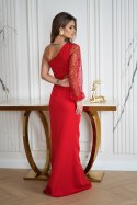 Czerwona Sukienka Cekinowa Na Jedno Ramię 296-02 - czerwony