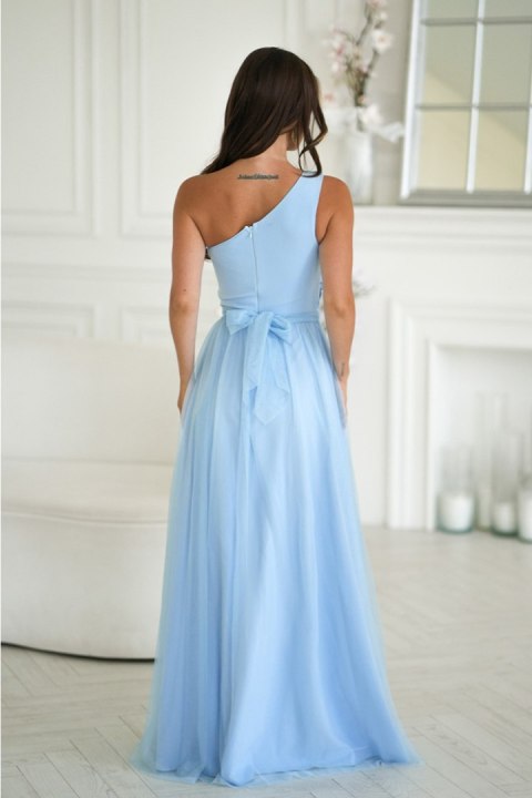 Elegancka Błękitna Sukienka Z Haftem I Zwiewnym Tiulem 332-08 - Baby blue