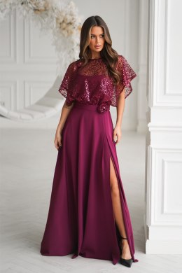 Elegancka Bordowa Sukienka Na Ramiączkach Z Cekinowym Bolerkiem 333-10 - bordowy