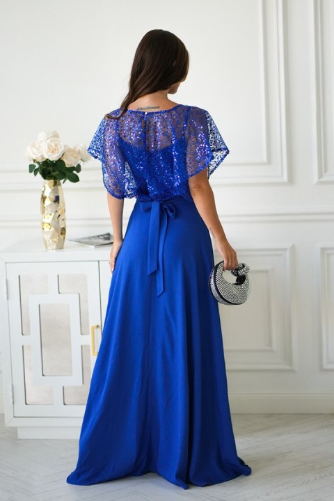 Elegancka Chabrowa Sukienka Na Ramiączkach Z Cekinowym Bolerkiem 333-05 - chabrowy
