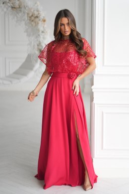 Elegancka Czerwona Sukienka Na Ramiączkach Z Cekinowym Bolerkiem 333-02 - czerwony
