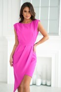 Elegancka Fuksjowa Sukienka Z Poduszkami Na Ramionach 308.1-50 - fioletowy