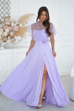 Elegancka Liliowa Sukienka Na Ramiączkach Z Cekinowym Bolerkiem 333-50 - liliowy