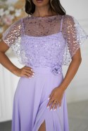 Elegancka Liliowa Sukienka Na Ramiączkach Z Cekinowym Bolerkiem 333-50 - liliowy