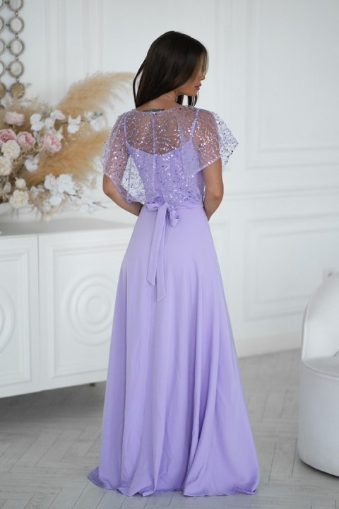 Elegancka Liliowa Sukienka Na Ramiączkach Z Cekinowym Bolerkiem 333-50 - liliowy