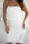 Elegancka Mini Sukienka Z Drapowaną Różą W Kolorze Ecru 337-04 - Ecru