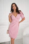 Elegancka Różowa Dopasowana Sukienka Z Odkrytymi Ramionami 331-20 - brudny róż