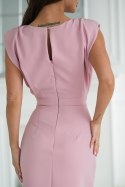 Elegancka Różowa Sukienka Z Poduszkami Na Ramionach 308.1-20 - brudny róż