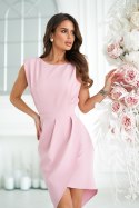 Elegancka Różowa Sukienka Z Poduszkami Na Ramionach 308.1-20 - brudny róż