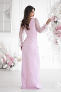 Różowa Sukienka Z Dwoma Cekinowymi Rękawami 314-20 - brudny róż