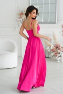 Elegancka Sukienka Satynowa Z Rozcięciem Na Nodze W Kolorze Fuksji 282-07 - fuksja