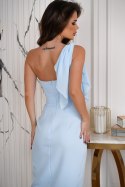 Koktajlowa Sukienka Midi Z Ozdobną Draperią W Kolorze Błękitu 306-08 - Baby blue