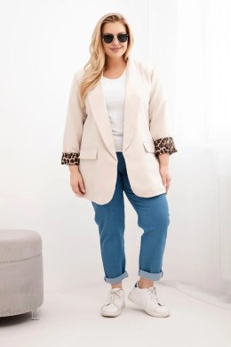 Marynarka damska Plus Size z podszewką w panterkę beżowa