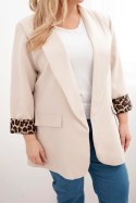 Marynarka damska Plus Size z podszewką w panterkę beżowa