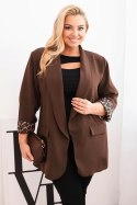 Marynarka damska Plus Size z podszewką w panterkę brązowa