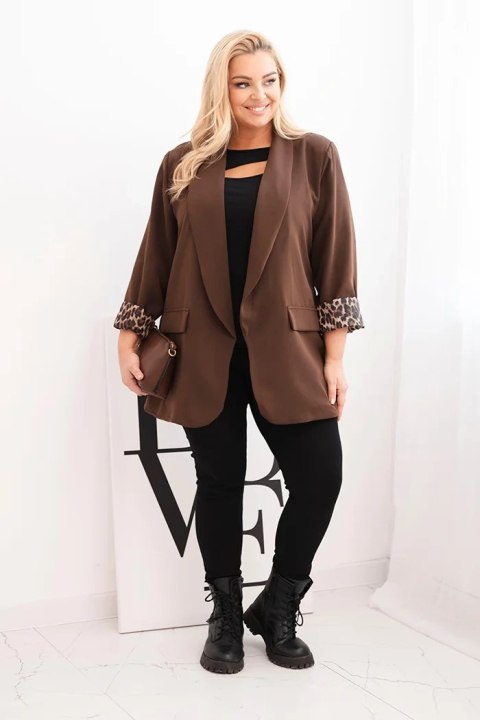 Marynarka damska Plus Size z podszewką w panterkę brązowa