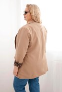 Marynarka damska Plus Size z podszewką w panterkę camelowa