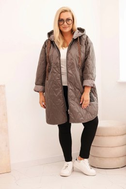 Kurtka damska Plus Size pikowana z kapturem i napisem HOPE cappucino