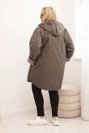 Kurtka damska Plus Size pikowana z kapturem i napisem HOPE cappucino