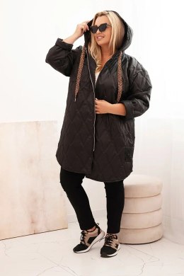 Kurtka damska Plus Size pikowana z kapturem i napisem HOPE czarna