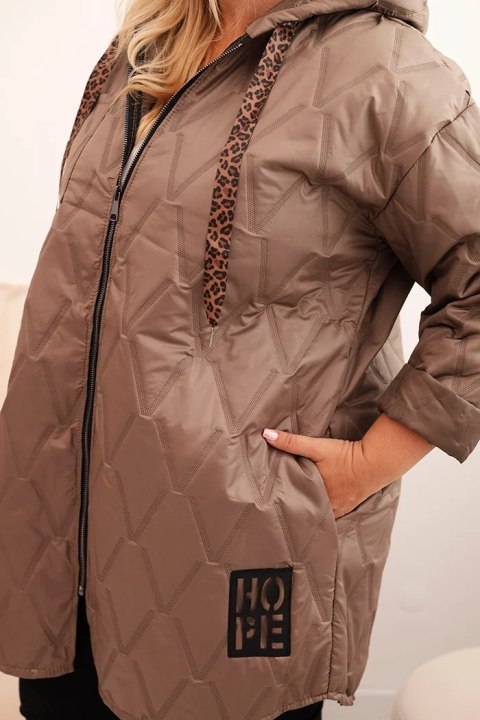 Kurtka damska Plus Size pikowana z kapturem i napisem HOPE fango