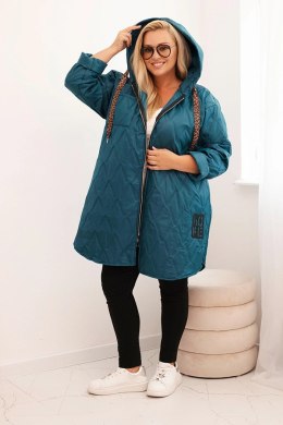 Kurtka damska Plus Size pikowana z kapturem i napisem HOPE morska