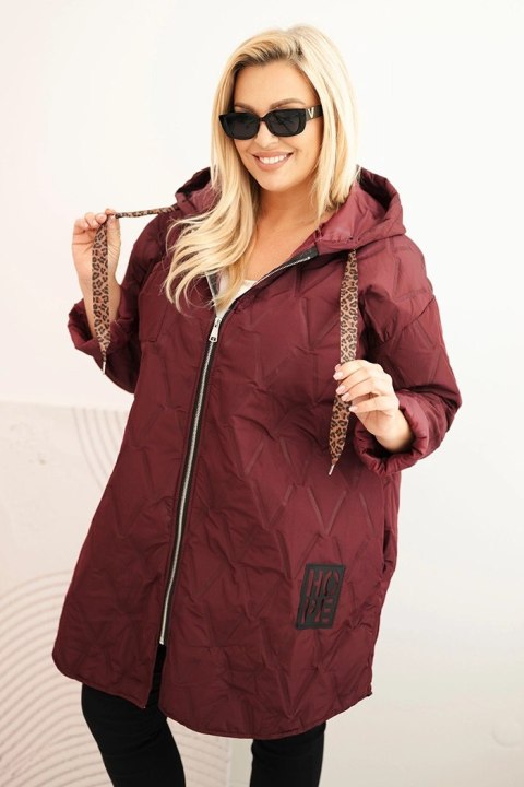 Kurtka damska Plus Size pikowana z kapturem i napisem HOPE śliwkowa