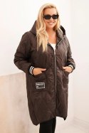 Kurtka damska Plus Size pikowana z kapturem i sportowymi mankietami brązowa