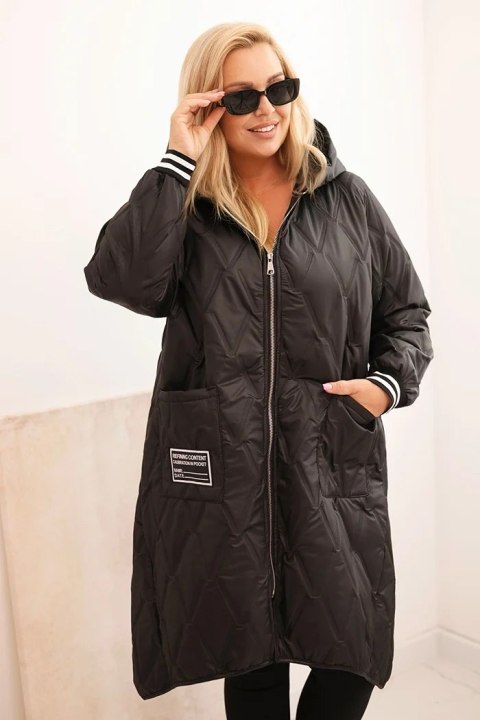 Kurtka damska Plus Size pikowana z kapturem i sportowymi mankietami czarna