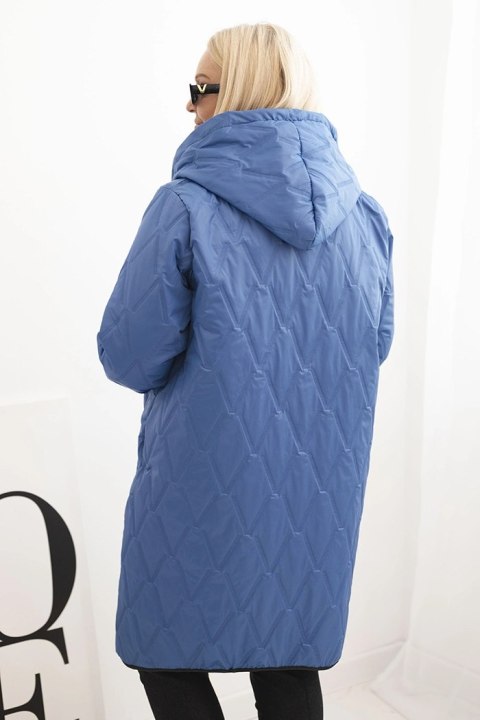 Kurtka damska Plus Size pikowana z kapturem i sportowymi mankietami jasno jeansowa