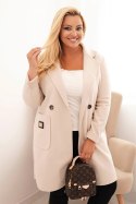Płaszcz damski elegancki Plus Size z kołnierzem i dużymi kieszeniami beżowy
