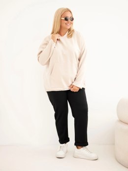 Bluza damska Plus Size wiskozowa z kapturem i kieszenią kangurką beżowa