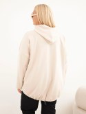 Bluza damska Plus Size wiskozowa z kapturem i kieszenią kangurką beżowa