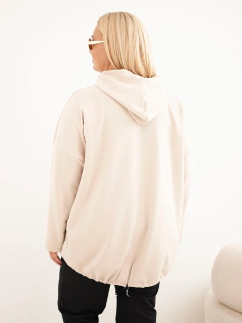 Bluza damska Plus Size wiskozowa z kapturem i kieszenią kangurką beżowa