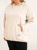 Bluza damska Plus Size wiskozowa z kapturem i kieszenią kangurką beżowa