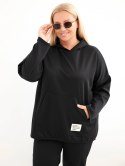 Bluza damska Plus Size wiskozowa z kapturem i kieszenią kangurką czarna