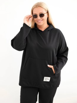 Bluza damska Plus Size wiskozowa z kapturem i kieszenią kangurką czarna