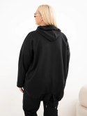 Bluza damska Plus Size wiskozowa z kapturem i kieszenią kangurką czarna