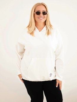 Bluza damska Plus Size wiskozowa z kapturem i kieszenią kangurką ecru