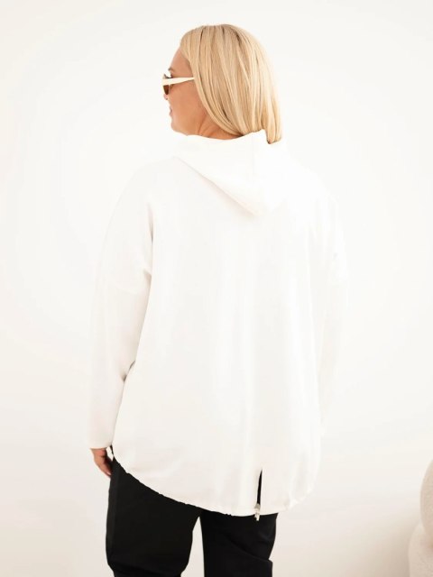 Bluza damska Plus Size wiskozowa z kapturem i kieszenią kangurką ecru