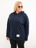 Bluza damska Plus Size wiskozowa z kapturem i kieszenią kangurką granatowa