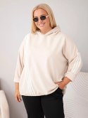 Bluza damska Plus Size wiskozowa z kapturem i ozdobnymi paskami beżowa