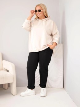 Bluza damska Plus Size wiskozowa z kapturem i ozdobnymi paskami beżowa